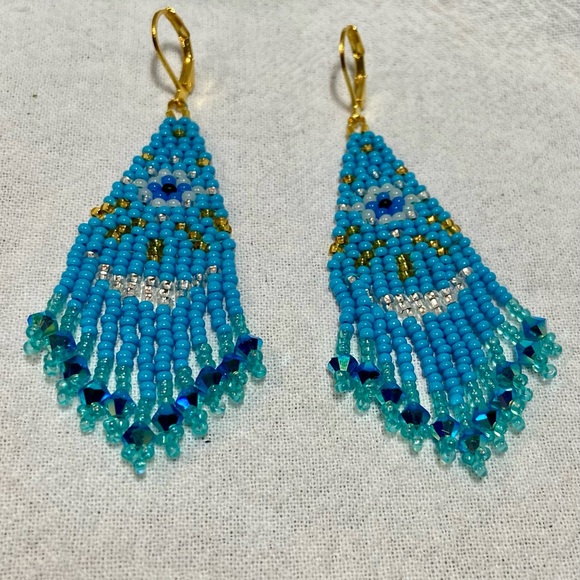 Hand Crafted Jewelry - Heavenly Blue Fortune Teller Beaded Artisan Earrings